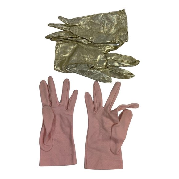 Vintage 1960's Gloves Gold Pink 6 1/2 OS Fitted - Picture 1 of 4